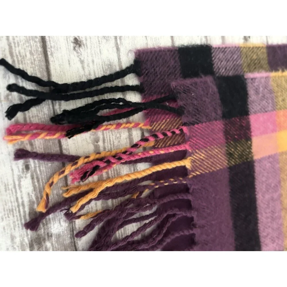 Cashmere Scotland purple pink & Camel Plaid Fringe Edge 63